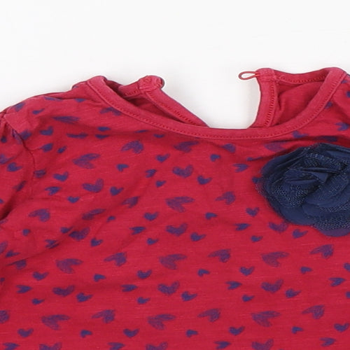 Matalan Girls Red Spotted Cotton Basic T-Shirt Size 9-12 Months Round Neck