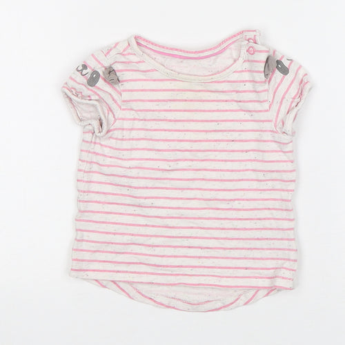 Mothercare Girls Multicoloured Striped Cotton Basic T-Shirt Size 6-9 Months Round Neck