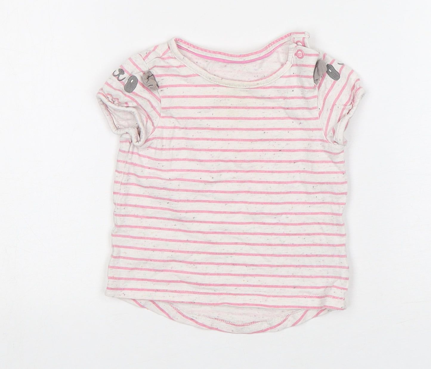 Mothercare Girls Multicoloured Striped Cotton Basic T-Shirt Size 6-9 Months Round Neck