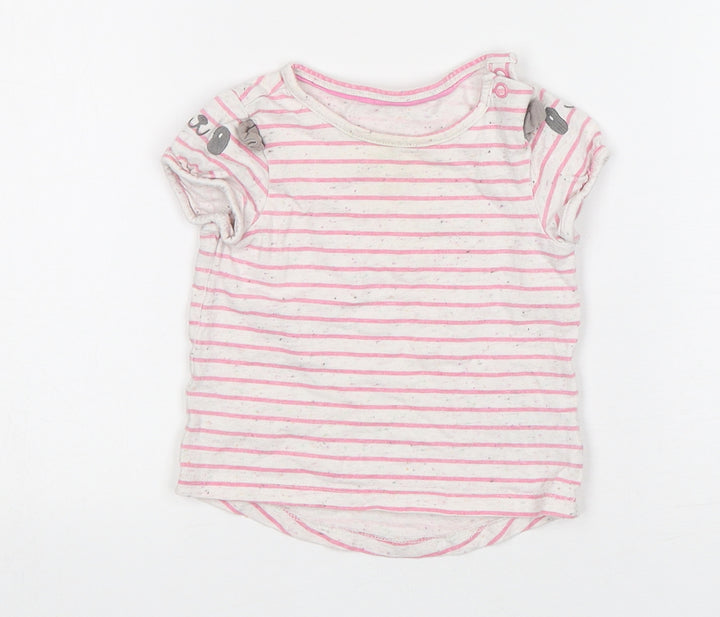 Mothercare Girls Multicoloured Striped Cotton Basic T-Shirt Size 6-9 Months Round Neck
