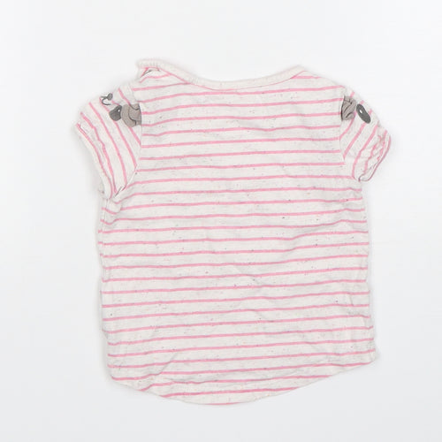 Mothercare Girls Multicoloured Striped Cotton Basic T-Shirt Size 6-9 Months Round Neck