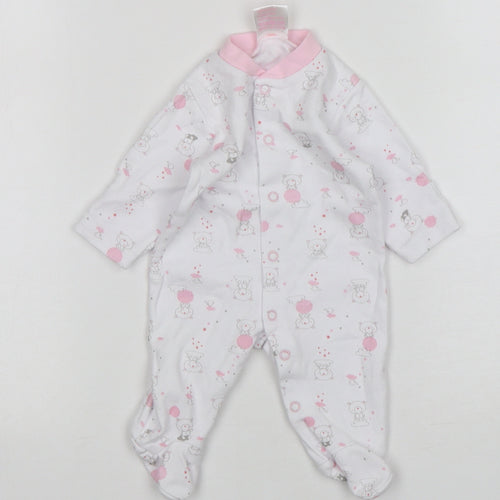 Just Too Cute Girls White Animal Print Cotton Babygrow One-Piece Size 0-3 Months
