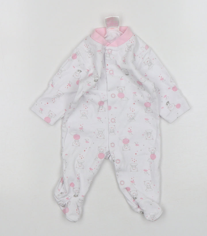 Just Too Cute Girls White Animal Print Cotton Babygrow One-Piece Size 0-3 Months