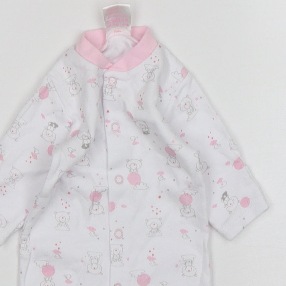 Just Too Cute Girls White Animal Print Cotton Babygrow One-Piece Size 0-3 Months