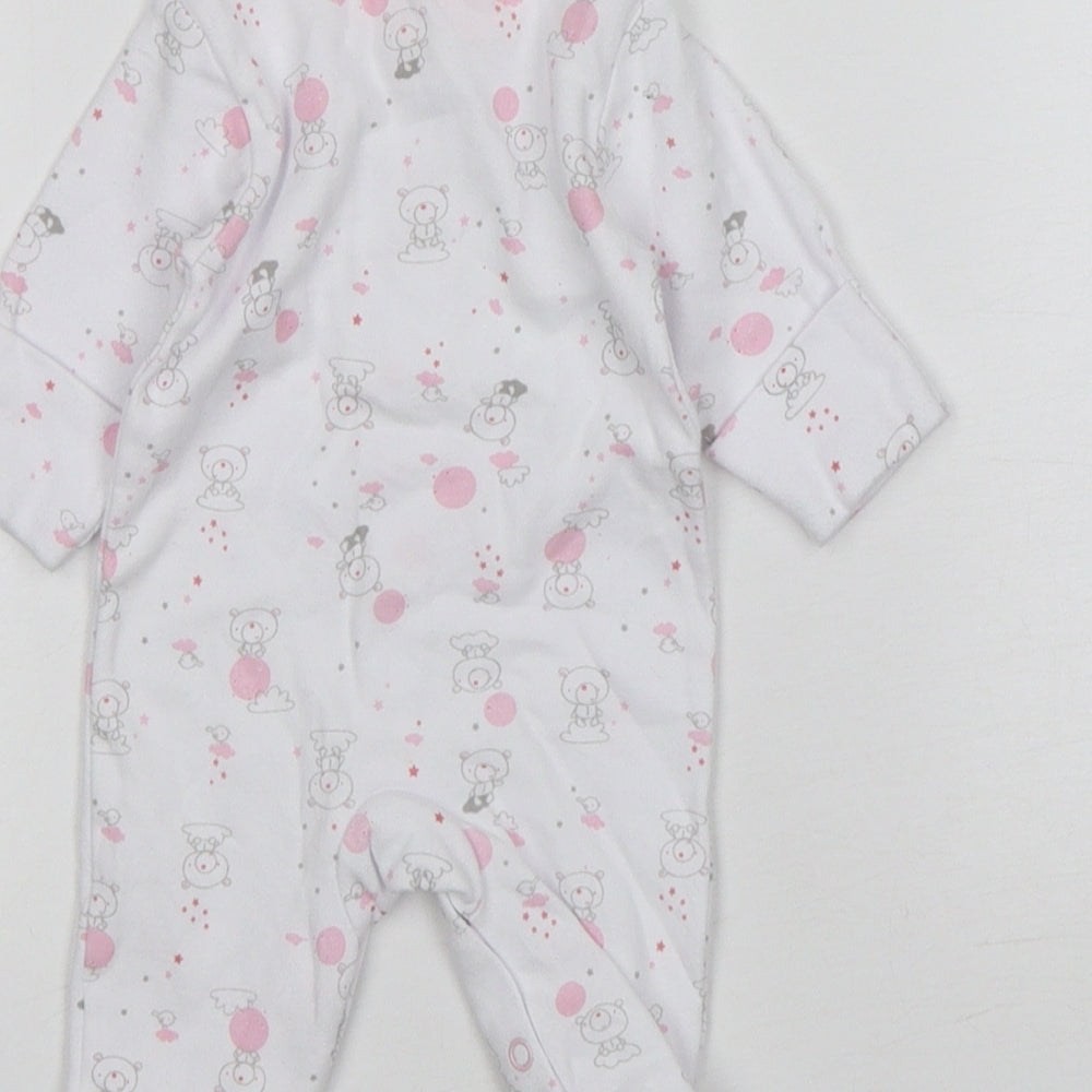 Just Too Cute Girls White Animal Print Cotton Babygrow One-Piece Size 0-3 Months