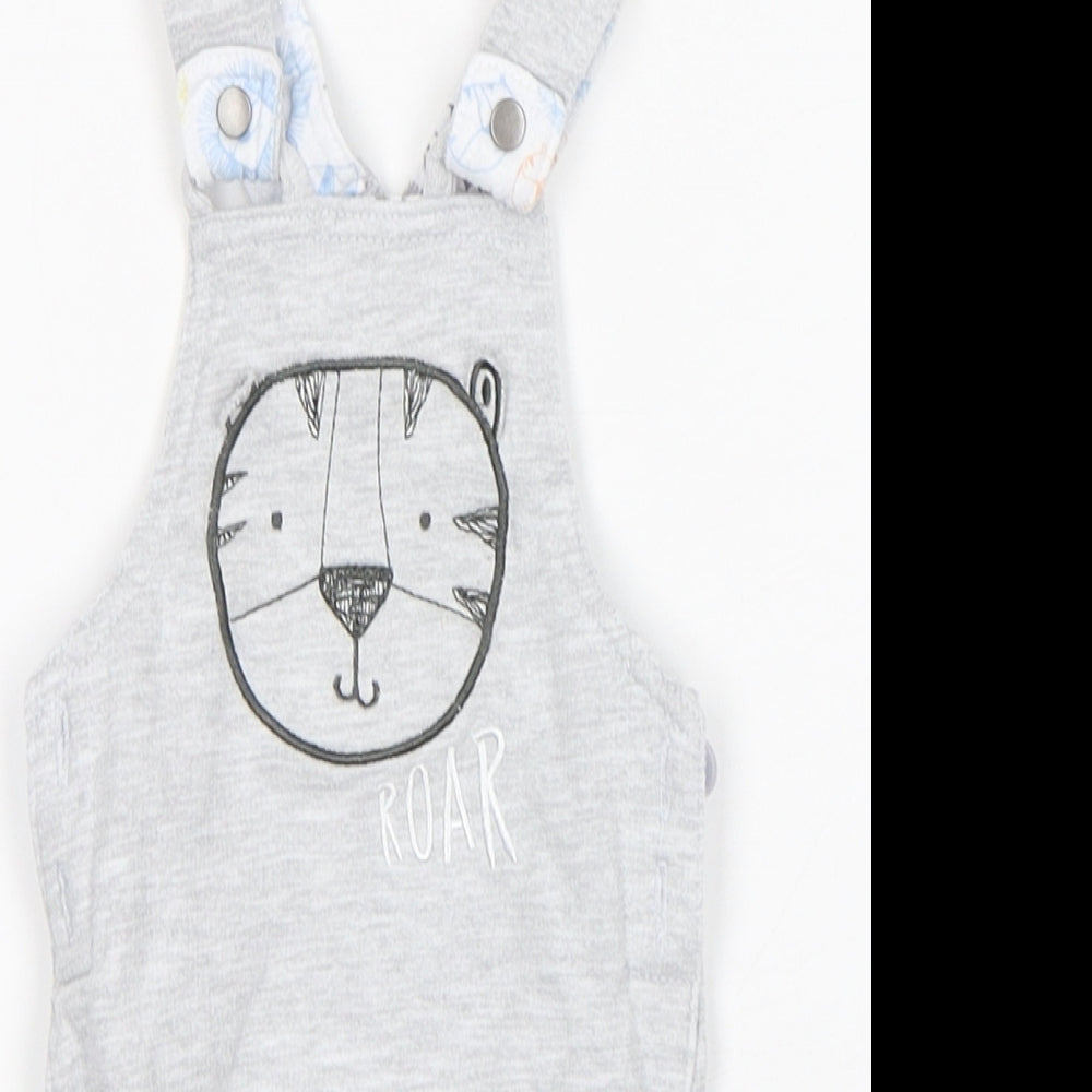 F&F Boys Grey  Cotton Dungaree One-Piece Size Newborn