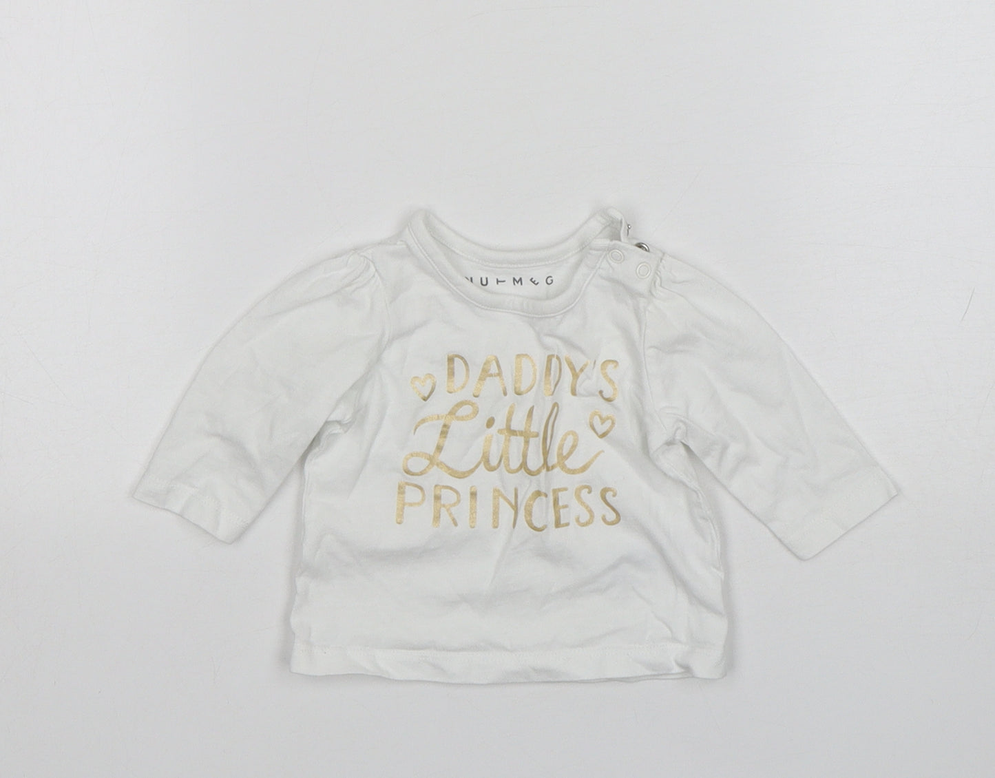 Nutmeg Girls White  Cotton Basic T-Shirt Size Newborn Round Neck  - Daddys Little Princess
