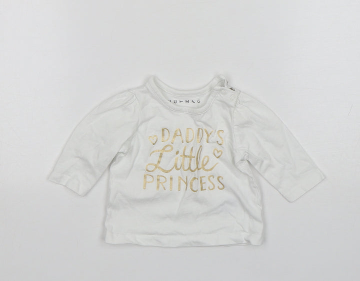 Nutmeg Girls White  Cotton Basic T-Shirt Size Newborn Round Neck  - Daddys Little Princess