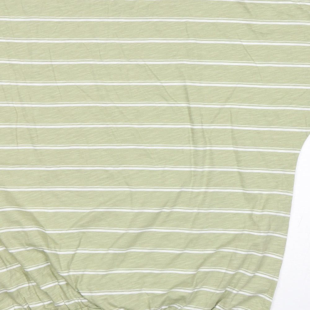 Peacocks Womens Green Striped Cotton Basic T-Shirt Size 12 Round Neck