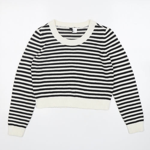 H&M Womens Multicoloured Round Neck Striped Acrylic Pullover Jumper Size 6