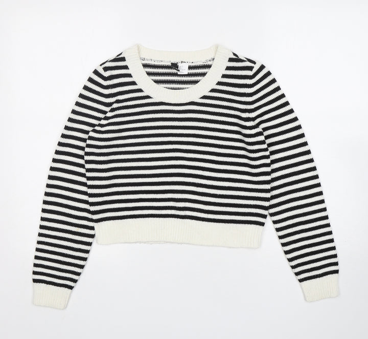 H&M Womens Multicoloured Round Neck Striped Acrylic Pullover Jumper Size 6