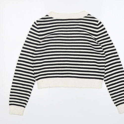 H&M Womens Multicoloured Round Neck Striped Acrylic Pullover Jumper Size 6