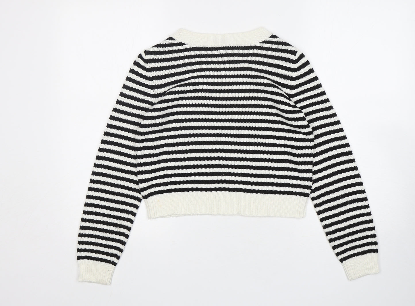 H&M Womens Multicoloured Round Neck Striped Acrylic Pullover Jumper Size 6