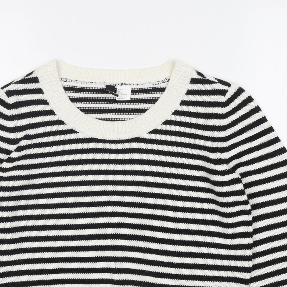H&M Womens Multicoloured Round Neck Striped Acrylic Pullover Jumper Size 6