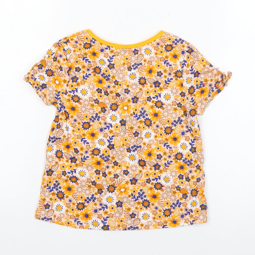 TU Girls Yellow Floral Cotton Basic T-Shirt Size 18-24 Months Round Neck Pullover
