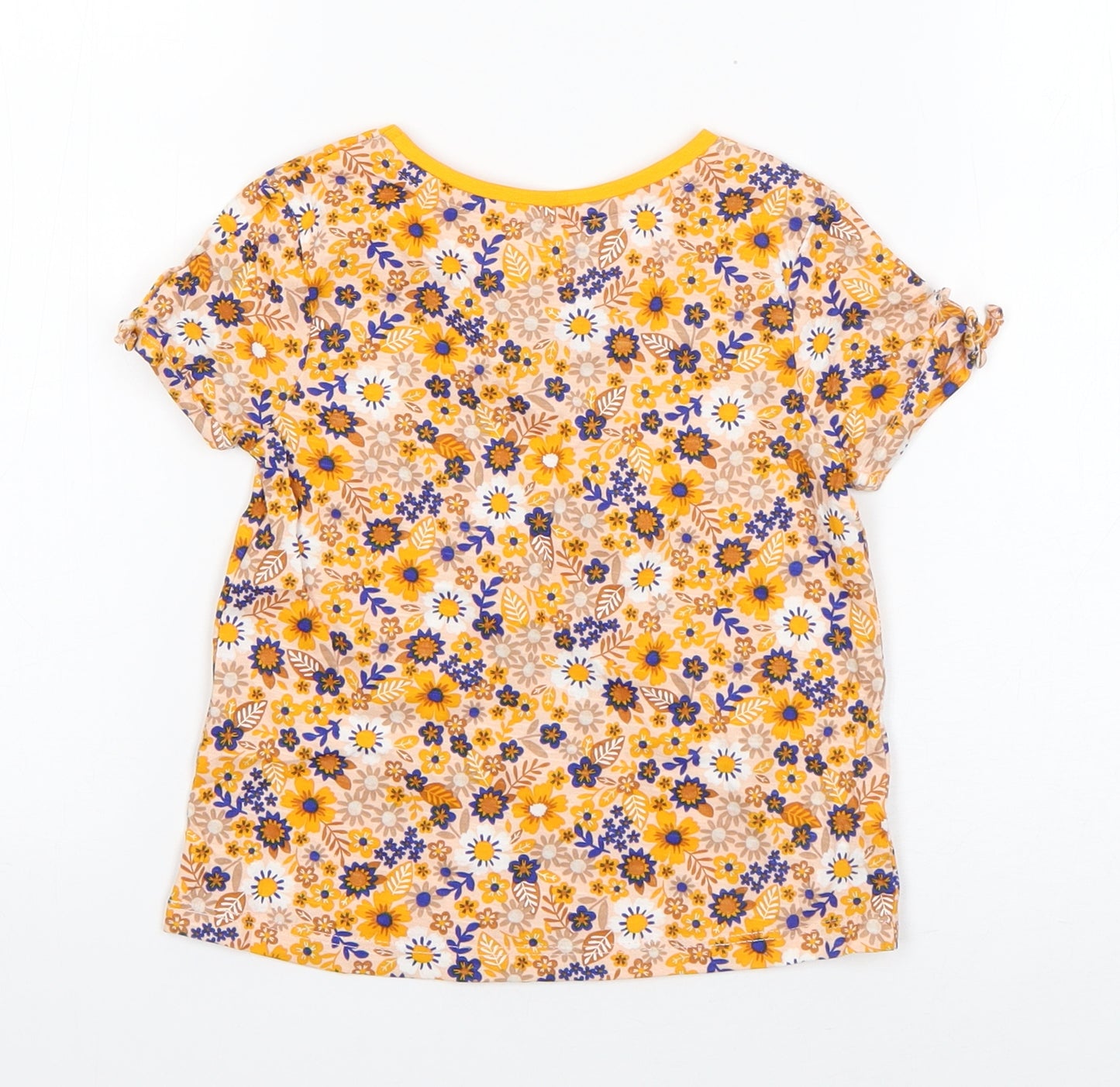 TU Girls Yellow Floral Cotton Basic T-Shirt Size 18-24 Months Round Neck Pullover