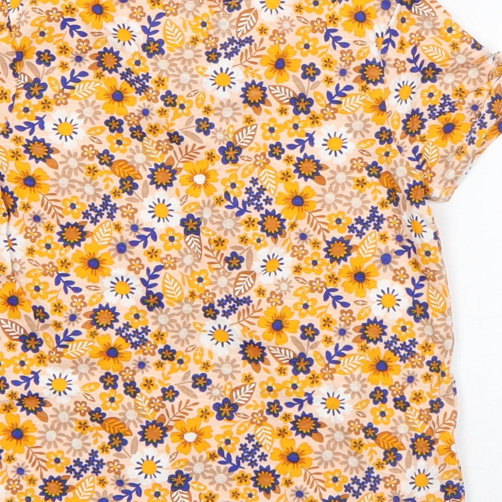 TU Girls Yellow Floral Cotton Basic T-Shirt Size 18-24 Months Round Neck Pullover