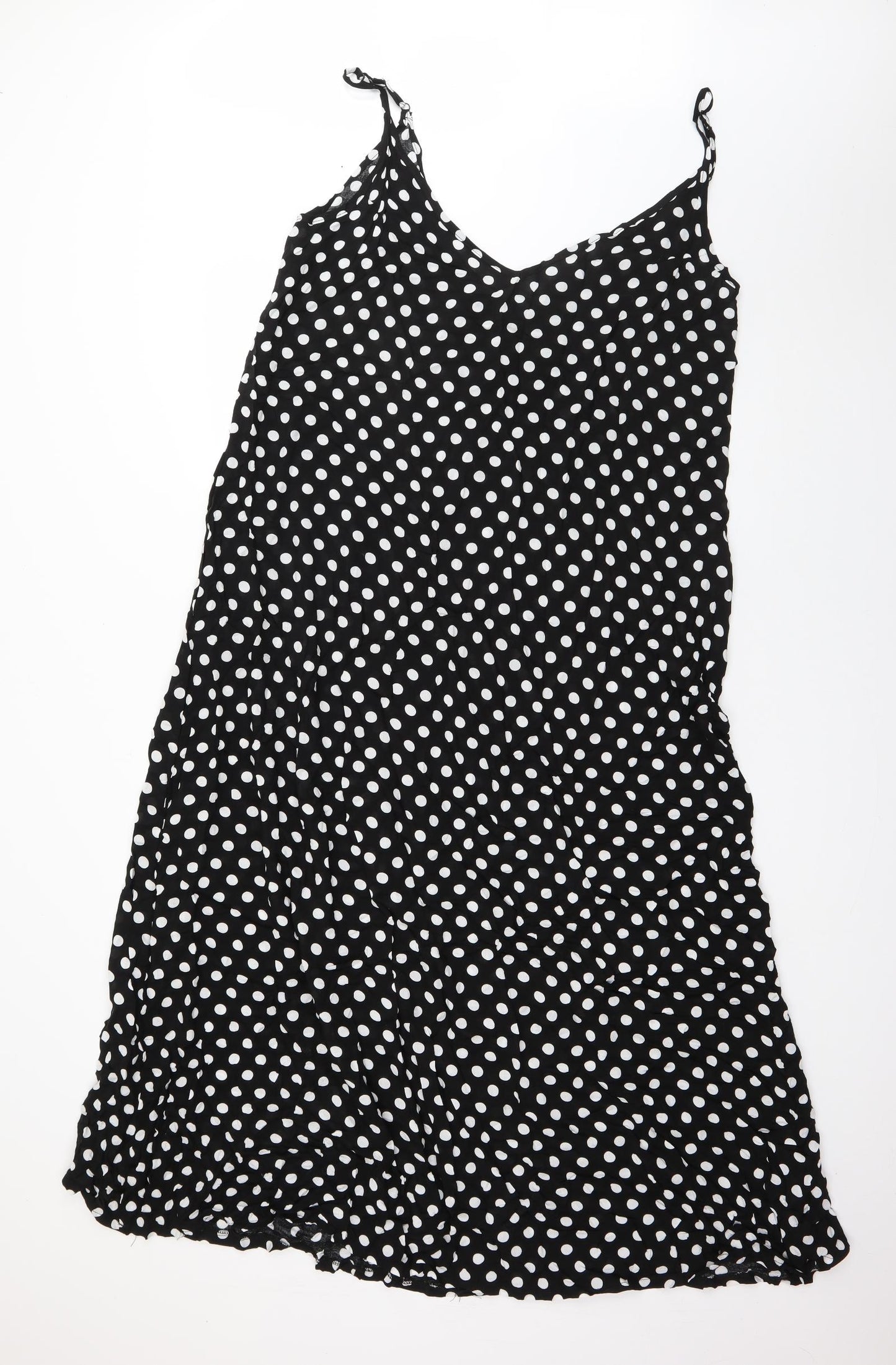 Zanzea Womens Black Polka Dot Viscose Maxi  Size 16  Scoop Neck Pullover