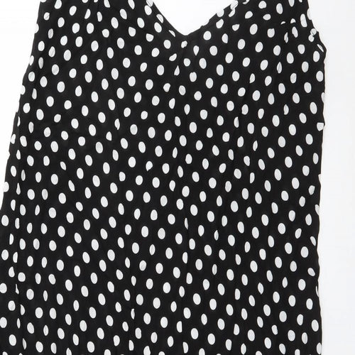 Zanzea Womens Black Polka Dot Viscose Maxi  Size 16  Scoop Neck Pullover
