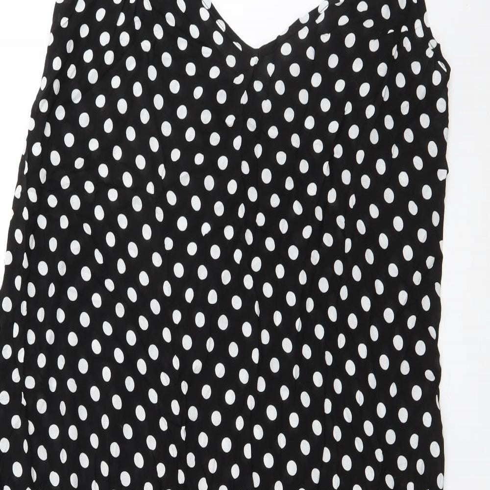 Zanzea Womens Black Polka Dot Viscose Maxi  Size 16  Scoop Neck Pullover