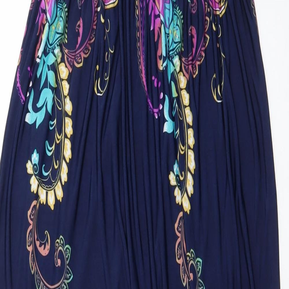 Pistachio Womens Blue Paisley Polyester Maxi  Size L  V-Neck Pullover