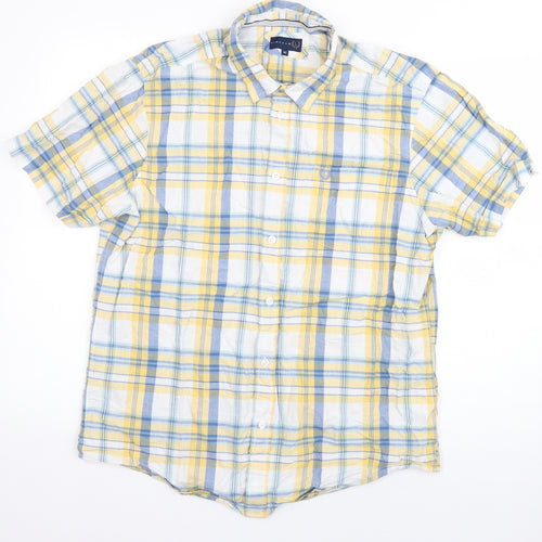 Lincoln Mens Yellow Plaid Cotton  Button-Up Size M Collared Button