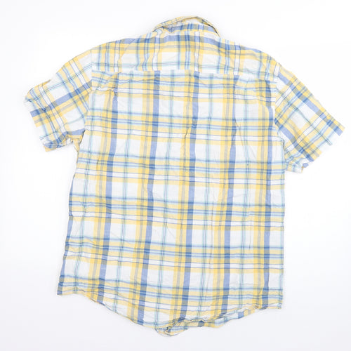 Lincoln Mens Yellow Plaid Cotton  Button-Up Size M Collared Button