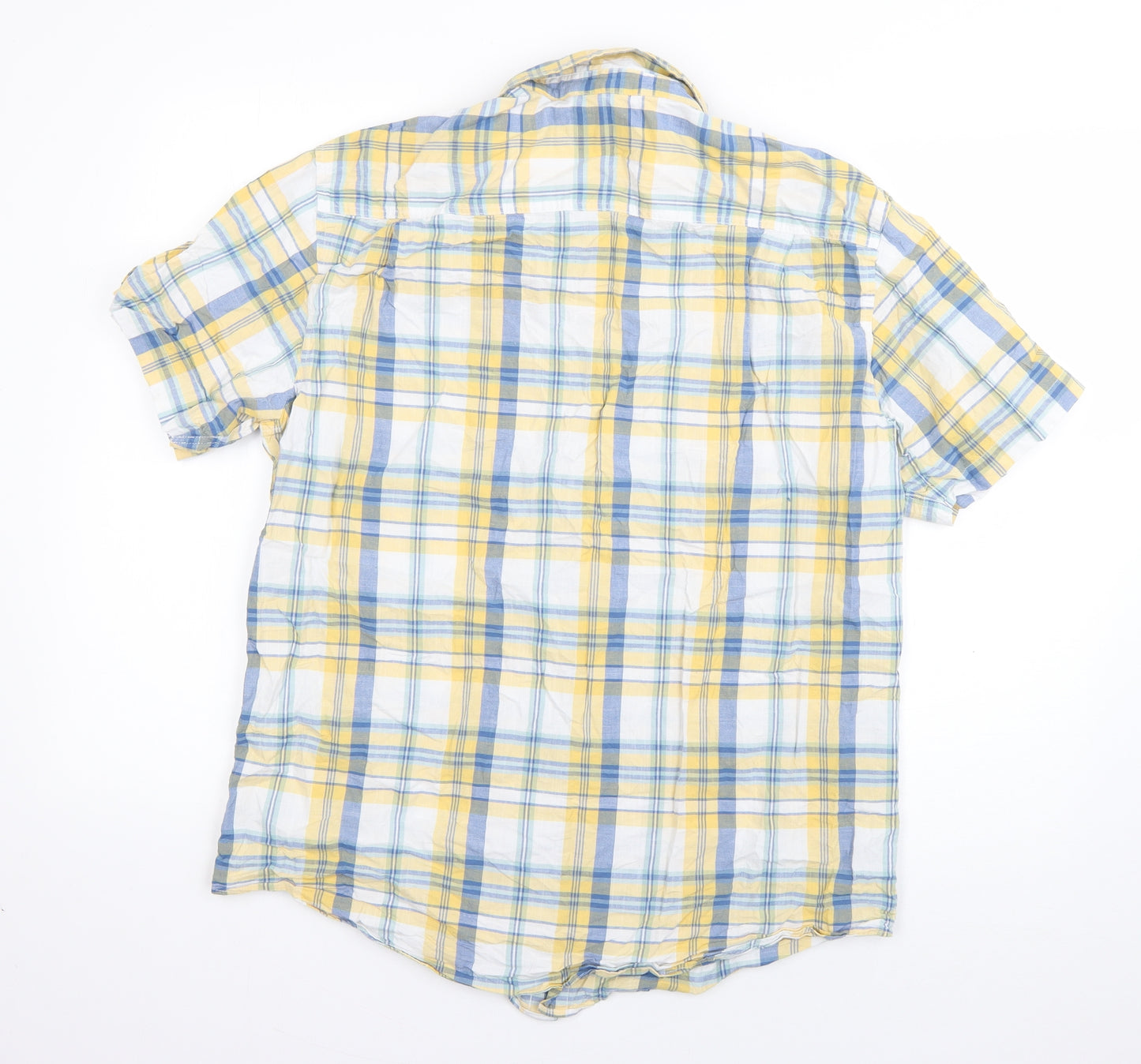 Lincoln Mens Yellow Plaid Cotton  Button-Up Size M Collared Button