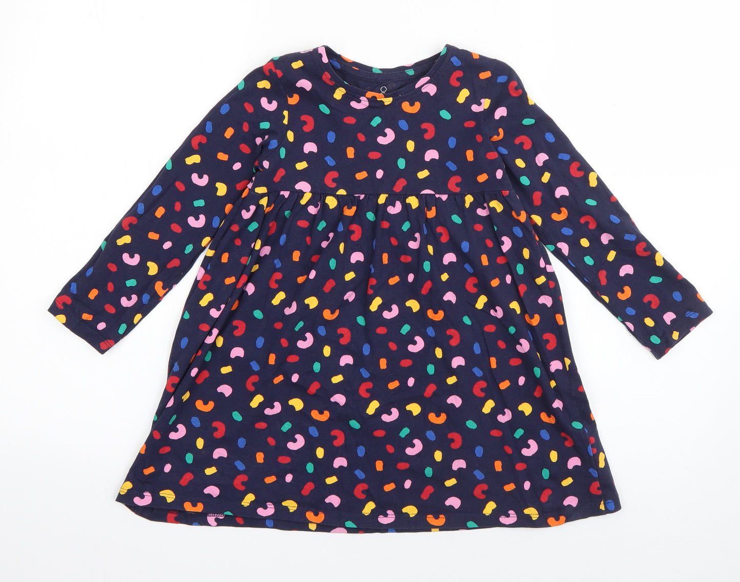 Mothercare Girls Blue Geometric Cotton T-Shirt Dress  Size 3-4 Years  Round Neck Pullover