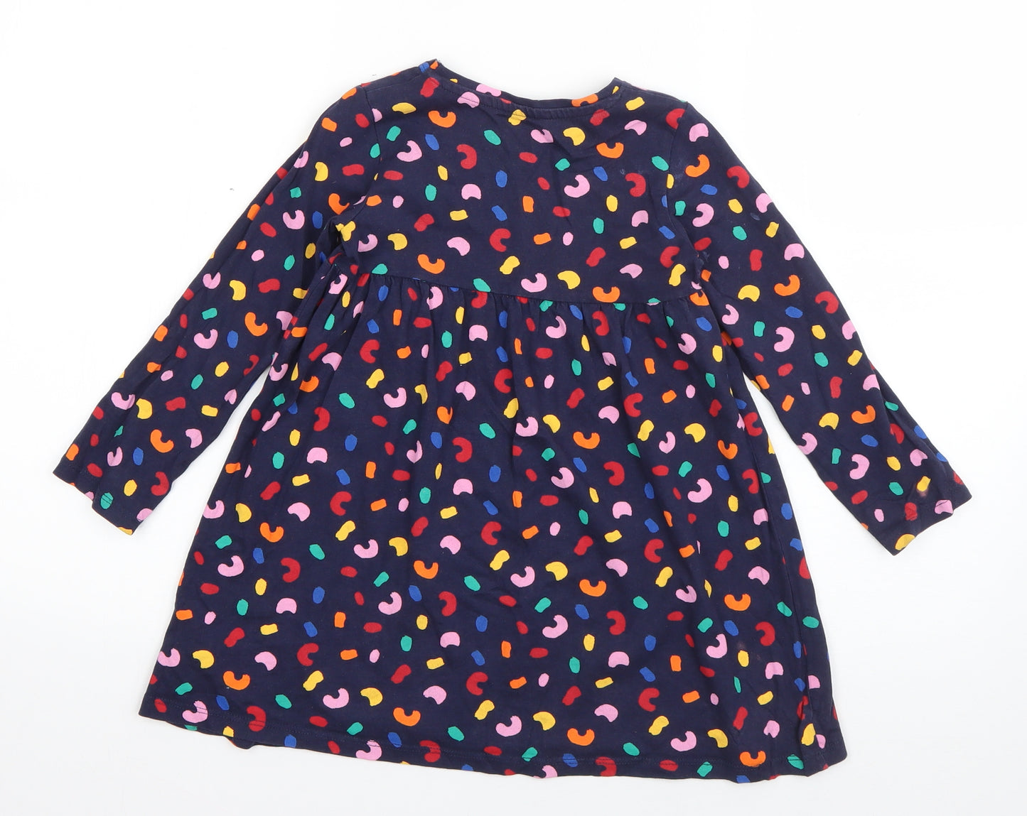 Mothercare Girls Blue Geometric Cotton T-Shirt Dress  Size 3-4 Years  Round Neck Pullover