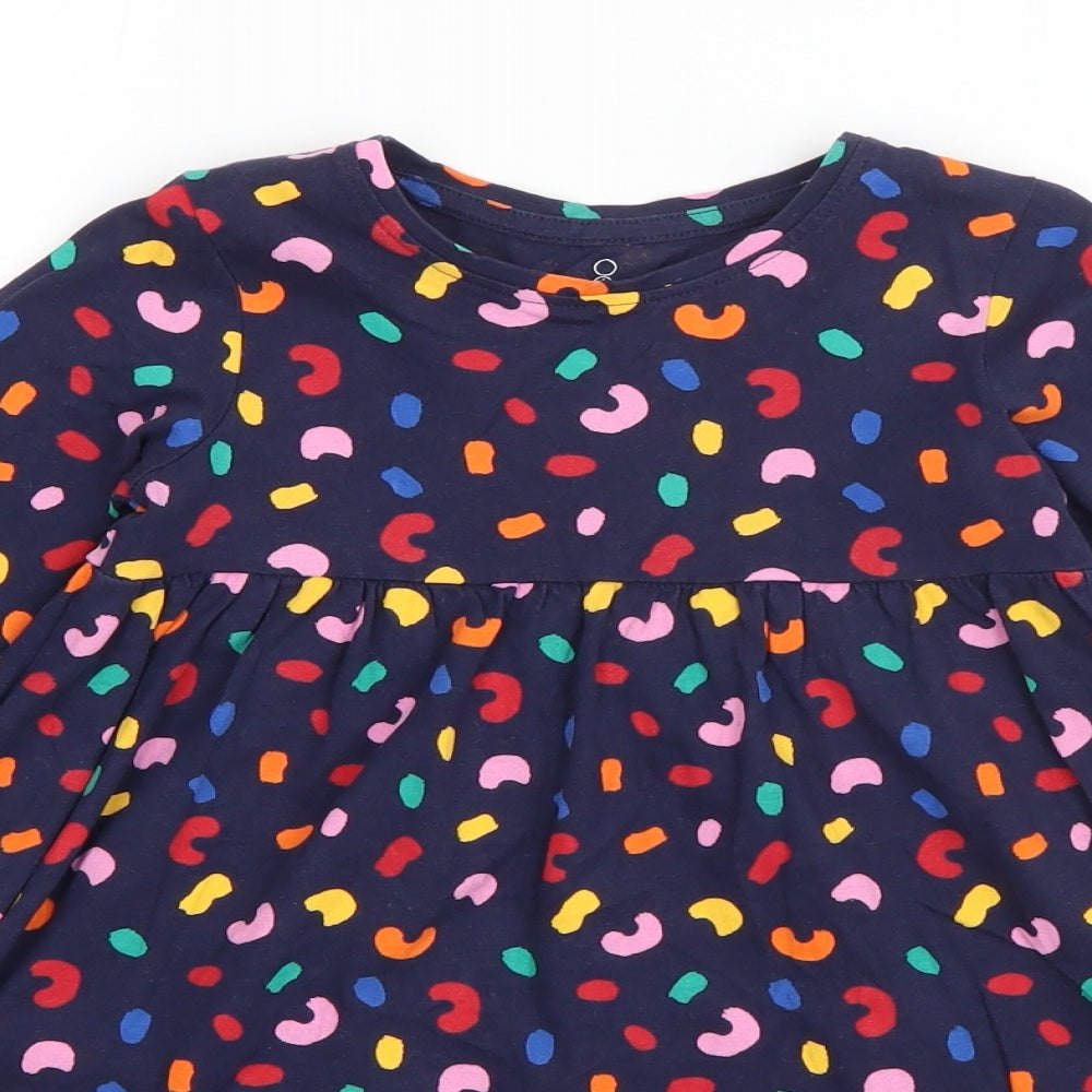 Mothercare Girls Blue Geometric Cotton T-Shirt Dress  Size 3-4 Years  Round Neck Pullover