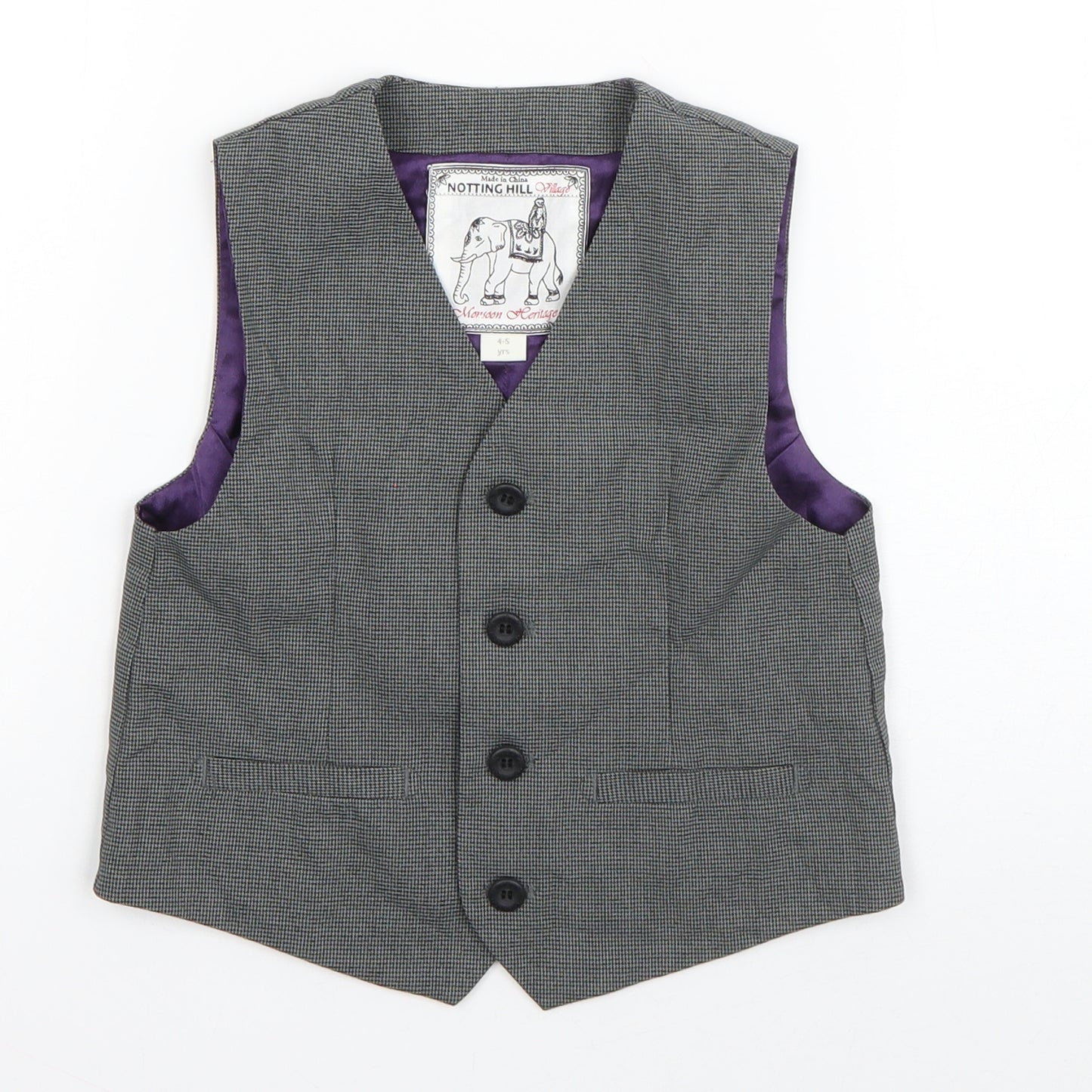 Monsoon Boys Grey Houndstooth  Jacket Waistcoat Size 4-5 Years  Button