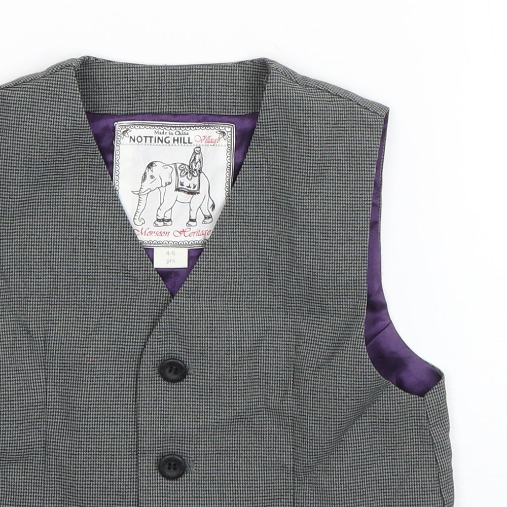 Monsoon Boys Grey Houndstooth  Jacket Waistcoat Size 4-5 Years  Button