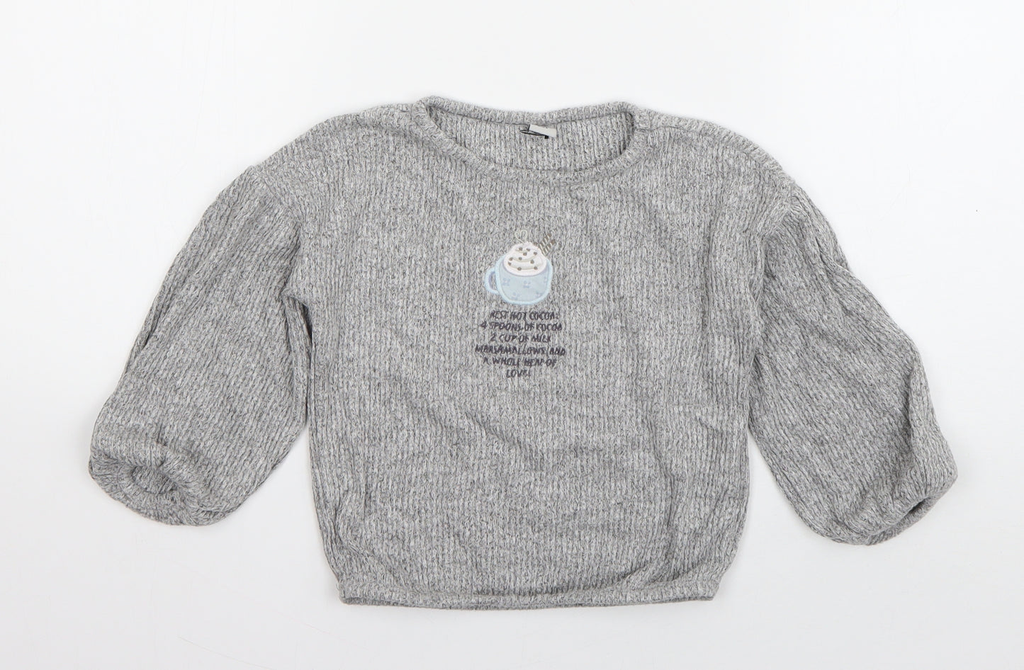 TU Girls Grey  Viscose Basic T-Shirt Size 2-3 Years Round Neck Pullover - Hot Cocoa