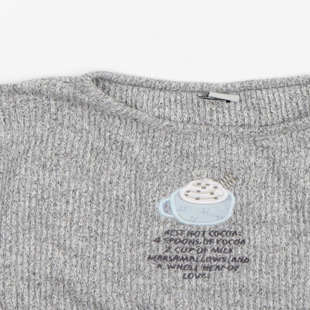 TU Girls Grey  Viscose Basic T-Shirt Size 2-3 Years Round Neck Pullover - Hot Cocoa