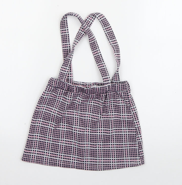 so cute Girls Pink Check Polyester Pinafore/Dungaree Dress Size 2-3 Years Square Neck Pullover