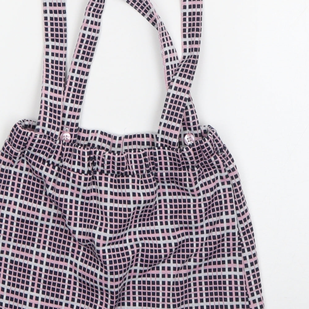 so cute Girls Pink Check Polyester Pinafore/Dungaree Dress  Size 2-3 Years  Square Neck Pullover