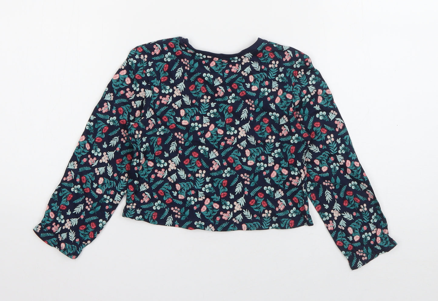 Primark Girls Blue Floral Cotton Basic T-Shirt Size 2-3 Years Round Neck Pullover