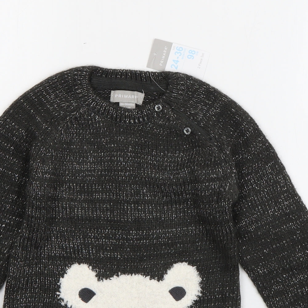 Primark Girls Grey  Acrylic Jumper Dress  Size 2-3 Years  Round Neck Pullover - Polar Bear