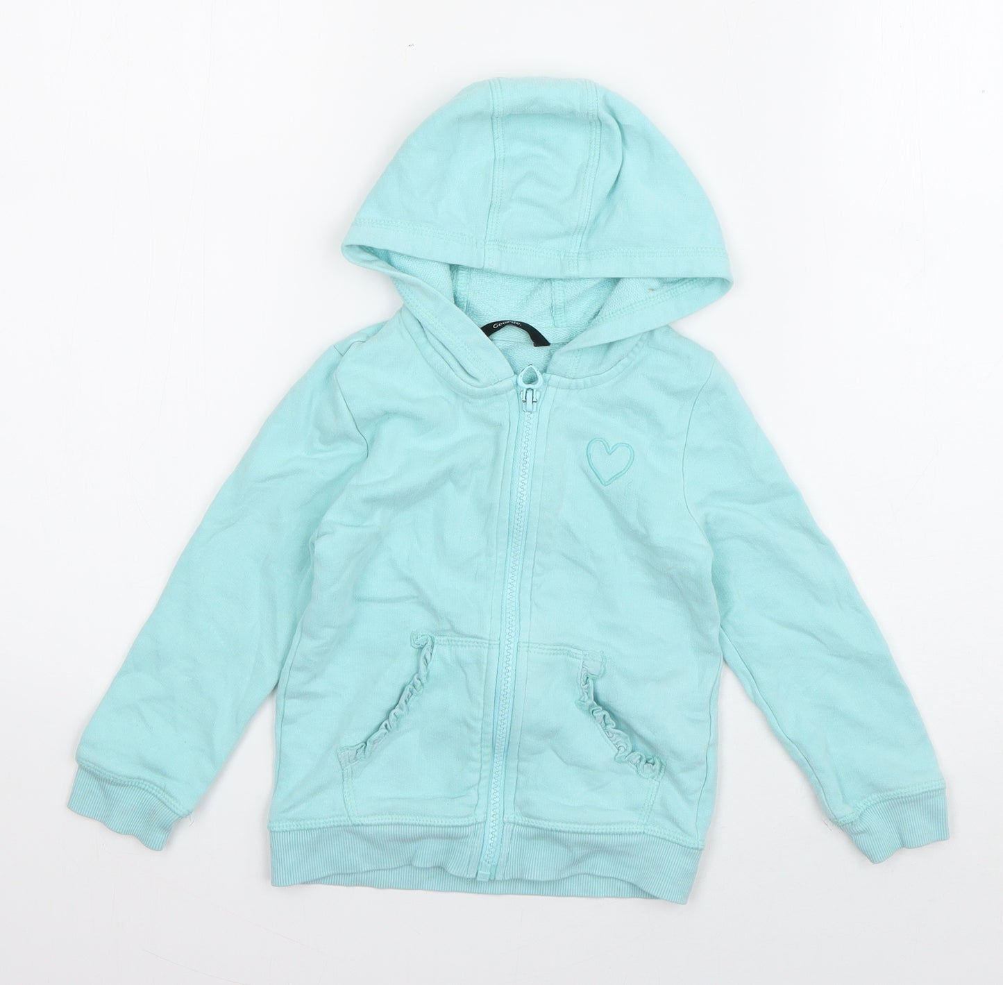 George Girls Blue  Cotton Full Zip Hoodie Size 2-3 Years  Zip - Love Heart