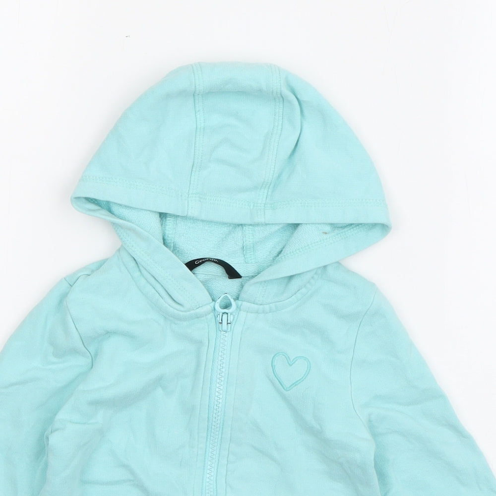 George Girls Blue  Cotton Full Zip Hoodie Size 2-3 Years  Zip - Love Heart