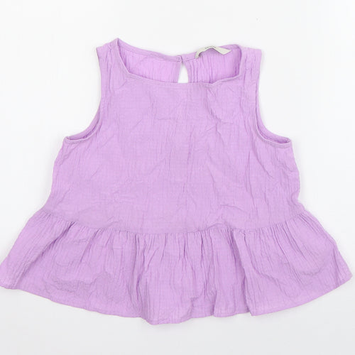 George Girls Purple  Cotton Basic Tank Size 7-8 Years Boat Neck Pullover