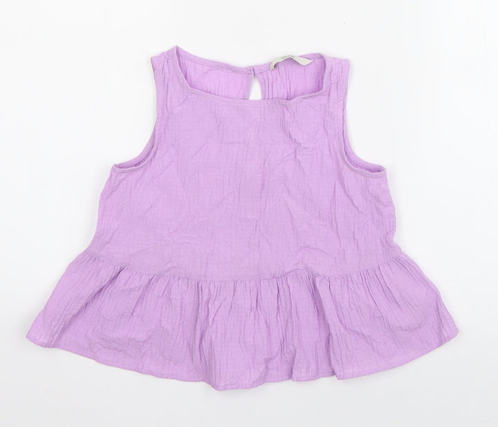 George Girls Purple Cotton Basic Tank Size 7-8 Years Boat Neck Pullover