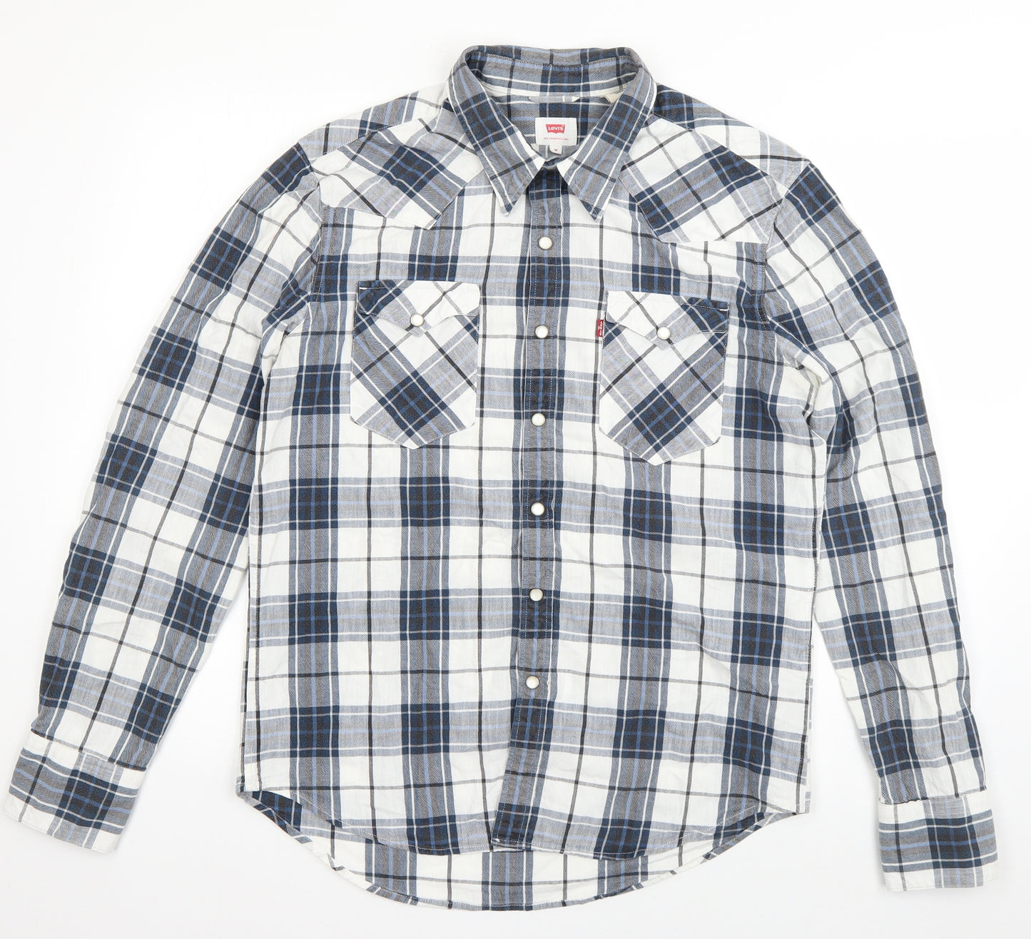 Levi's Mens Blue Plaid Cotton  Button-Up Size M Collared Snap