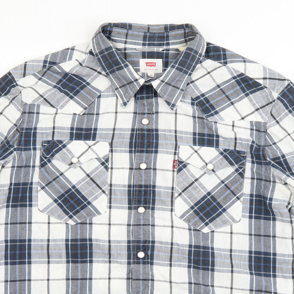 Levi's Mens Blue Plaid Cotton  Button-Up Size M Collared Snap