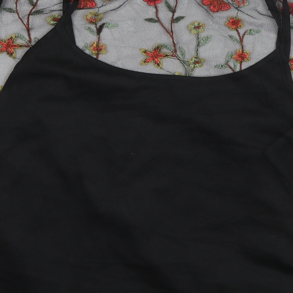 New Look Womens Black Floral Polyamide Basic T-Shirt Size 14 Roll Neck