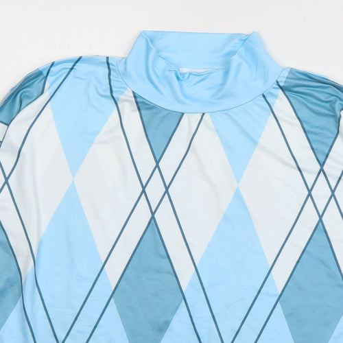 Preworn Womens Blue Striped Polyester Basic T-Shirt Size M Roll Neck - cut out shoulders