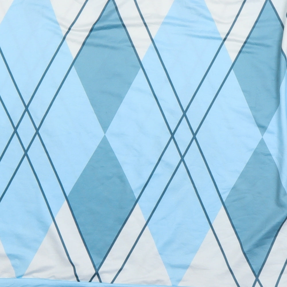 Preworn Womens Blue Striped Polyester Basic T-Shirt Size M Roll Neck - cut out shoulders