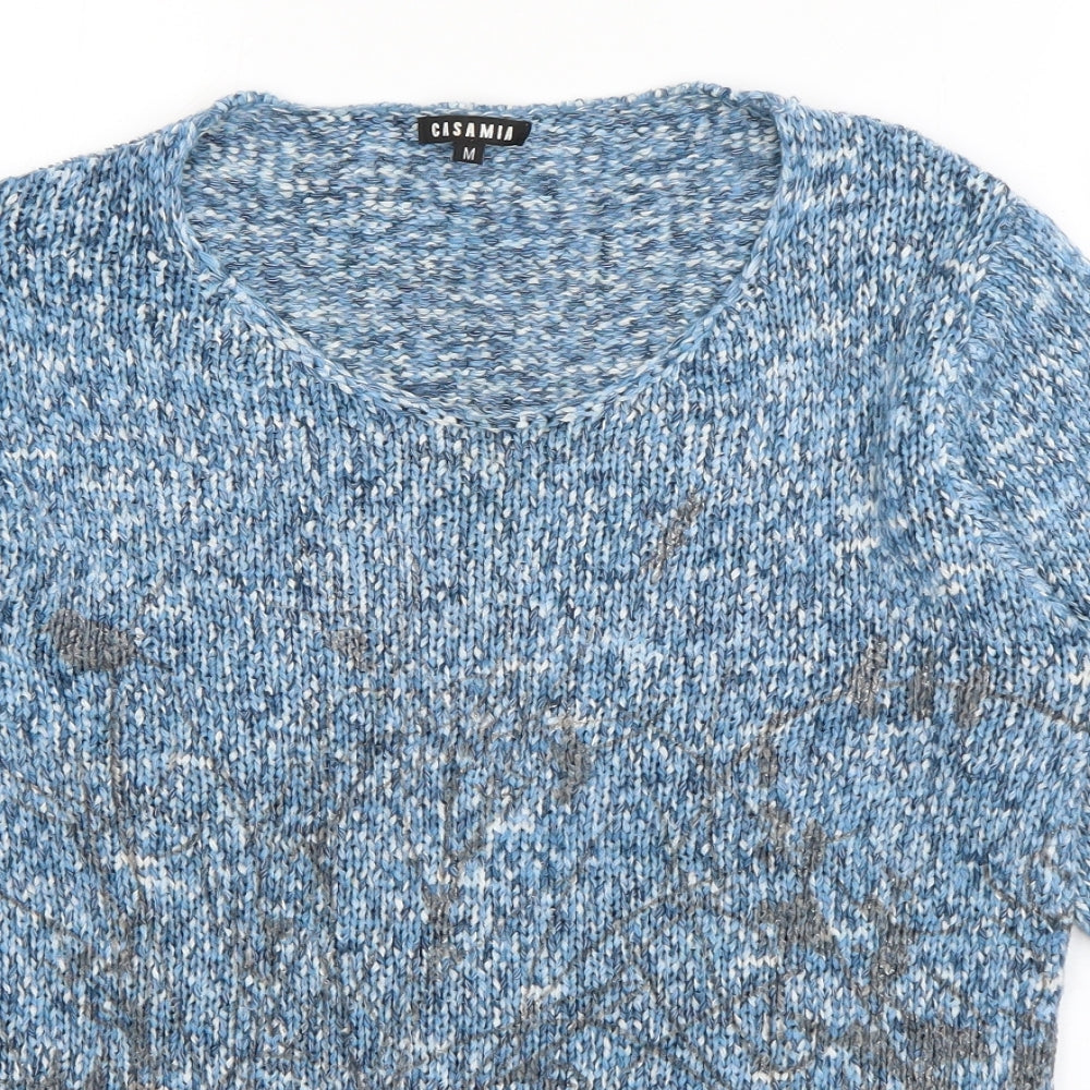 Casamia Womens Blue Scoop Neck  Acrylic Pullover Jumper Size M