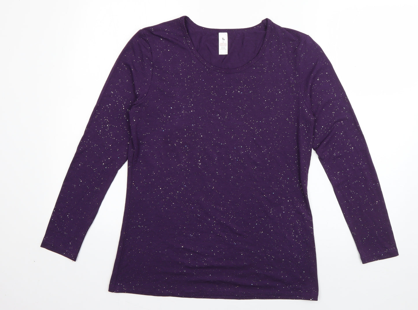 TU Womens Purple  Acrylic Basic T-Shirt Size 14 Round Neck
